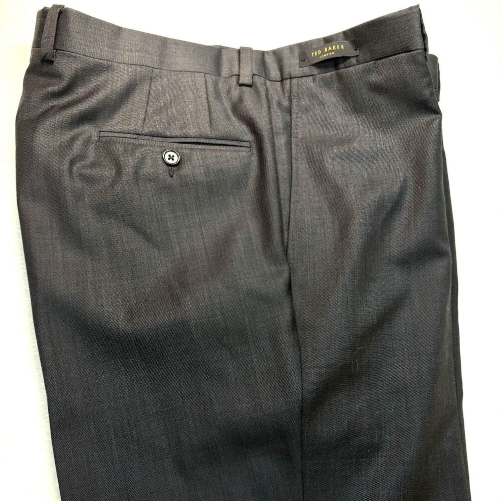New Ted Baker London Pants 38 R Gray Wool Jefferson Modern Dress Suit Flat Front